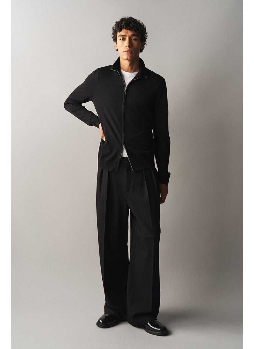 Slim Fit Zip-Through Merino Wool Cardigan