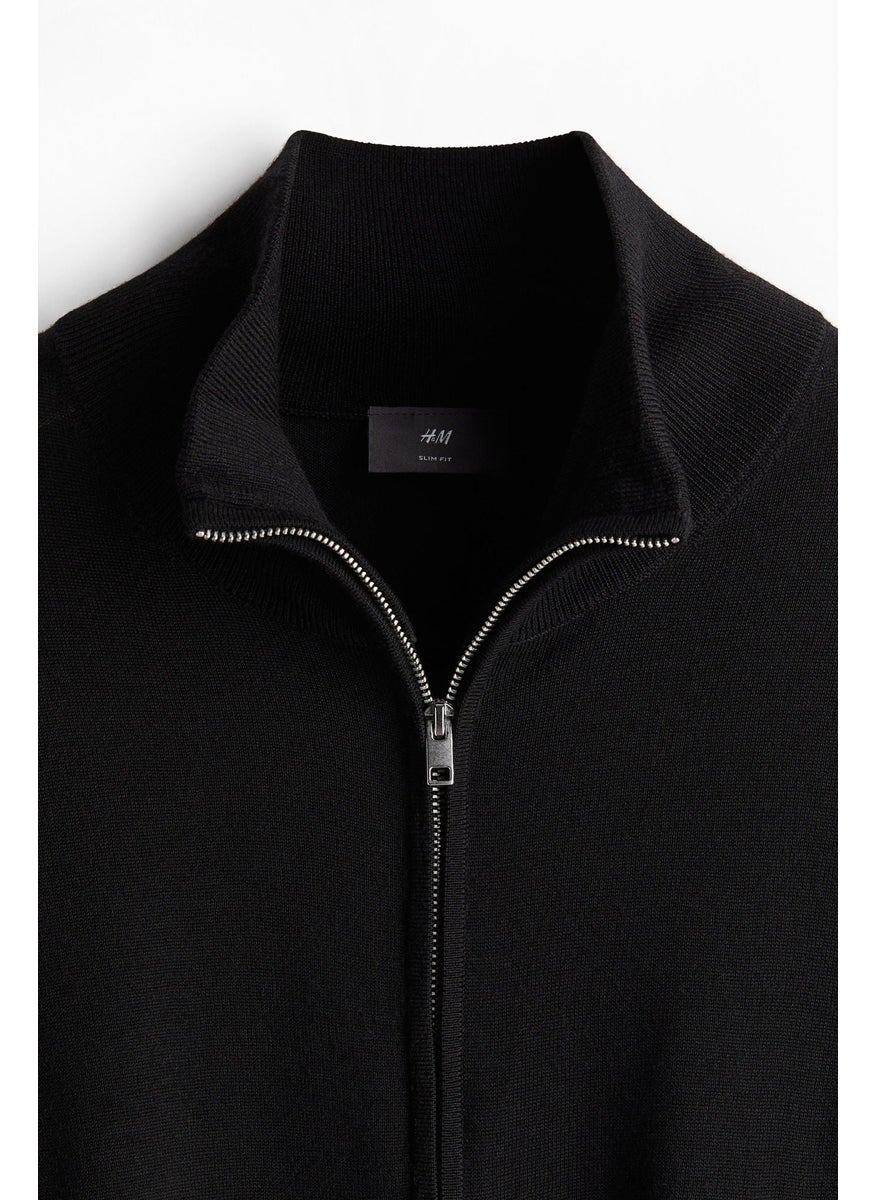 Slim Fit Zip-Through Merino Wool Cardigan