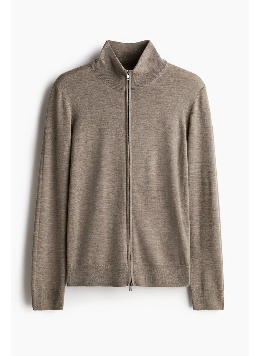 Slim Fit Zip-Through Merino Wool Cardigan