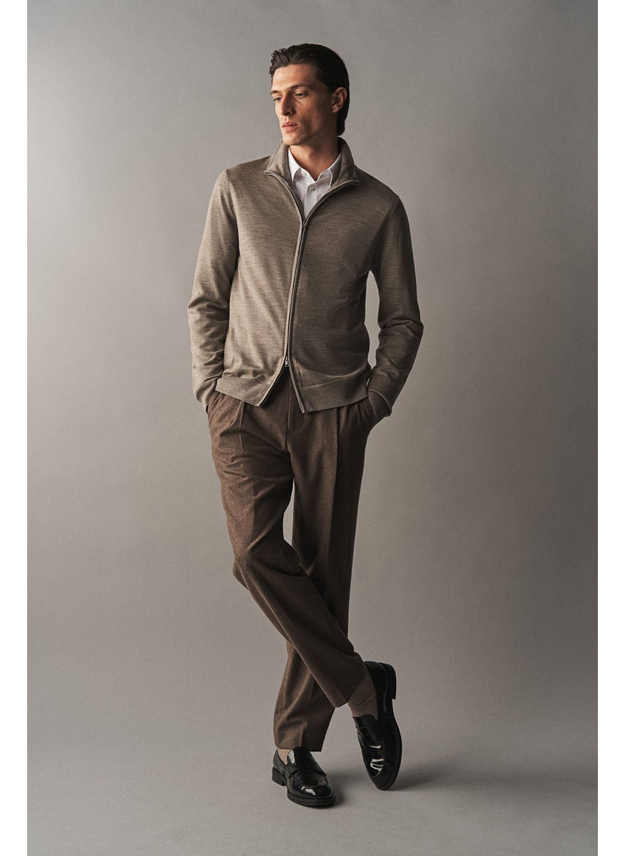 Slim Fit Zip-Through Merino Wool Cardigan