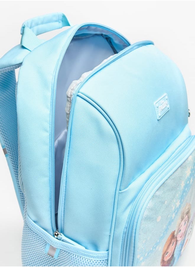 Girls Frozen Print Backpack with Adjustable Straps and Zip Closure
