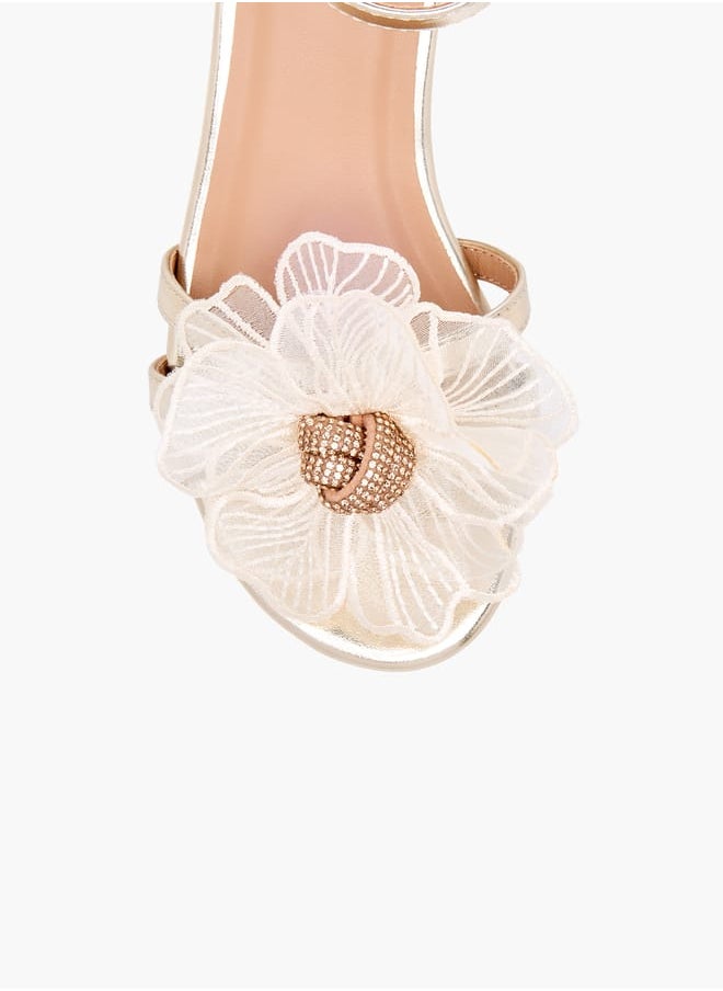 Girls' Flower Applique Sandals with Block Heels Ramadan Collection