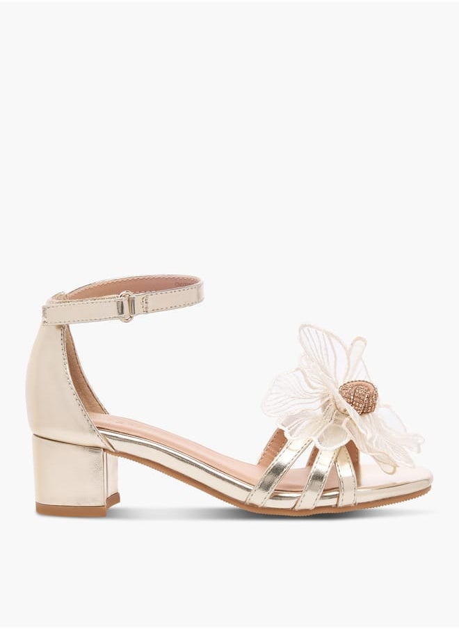 Girls' Flower Applique Sandals with Block Heels Ramadan Collection