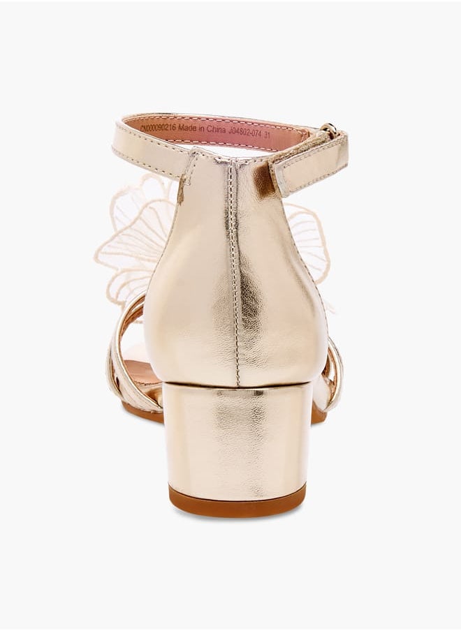 Girls' Flower Applique Sandals with Block Heels Ramadan Collection