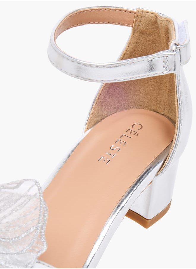 Girls' Flower Applique Sandals with Block Heels