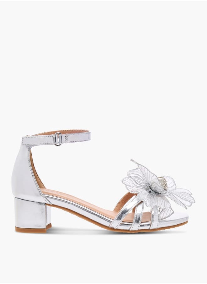 Girls' Flower Applique Sandals with Block Heels