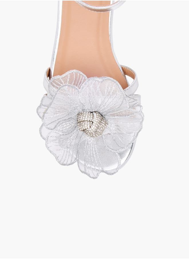 Girls' Flower Applique Sandals with Block Heels