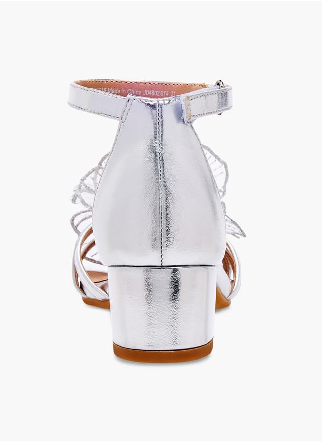 Girls' Flower Applique Sandals with Block Heels