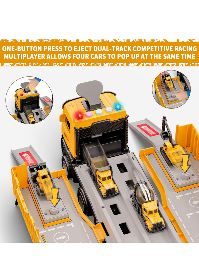 Carrier Truck Race Track Kids Toys,Construction Truck Toys Set with Crane,Excavator,Bulldozer,Dump Trucks,Cement Truck Alloy Vehicle Toys Birthday for 3 4 5 6 7 Years Old Boys Gifts