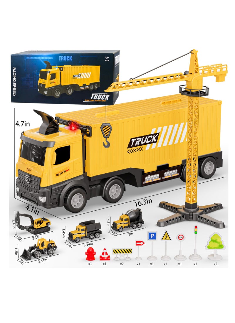 Carrier Truck Race Track Kids Toys,Construction Truck Toys Set with Crane,Excavator,Bulldozer,Dump Trucks,Cement Truck Alloy Vehicle Toys Birthday for 3 4 5 6 7 Years Old Boys Gifts