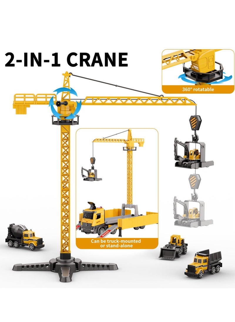 Carrier Truck Race Track Kids Toys,Construction Truck Toys Set with Crane,Excavator,Bulldozer,Dump Trucks,Cement Truck Alloy Vehicle Toys Birthday for 3 4 5 6 7 Years Old Boys Gifts