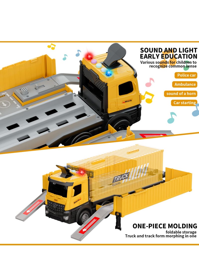 Carrier Truck Race Track Kids Toys,Construction Truck Toys Set with Crane,Excavator,Bulldozer,Dump Trucks,Cement Truck Alloy Vehicle Toys Birthday for 3 4 5 6 7 Years Old Boys Gifts