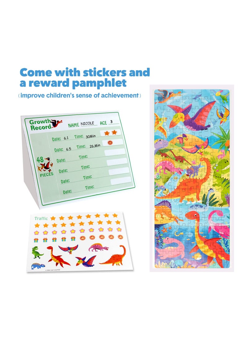 3-in-1 Educational Wooden Jigsaw Puzzles for Kids Ages 3-5, 48-60 Pieces Dinosaur Puzzles, Perfect Learning Gift for Toddler Boys and Girls, Fun and Engaging Preschool Toys.