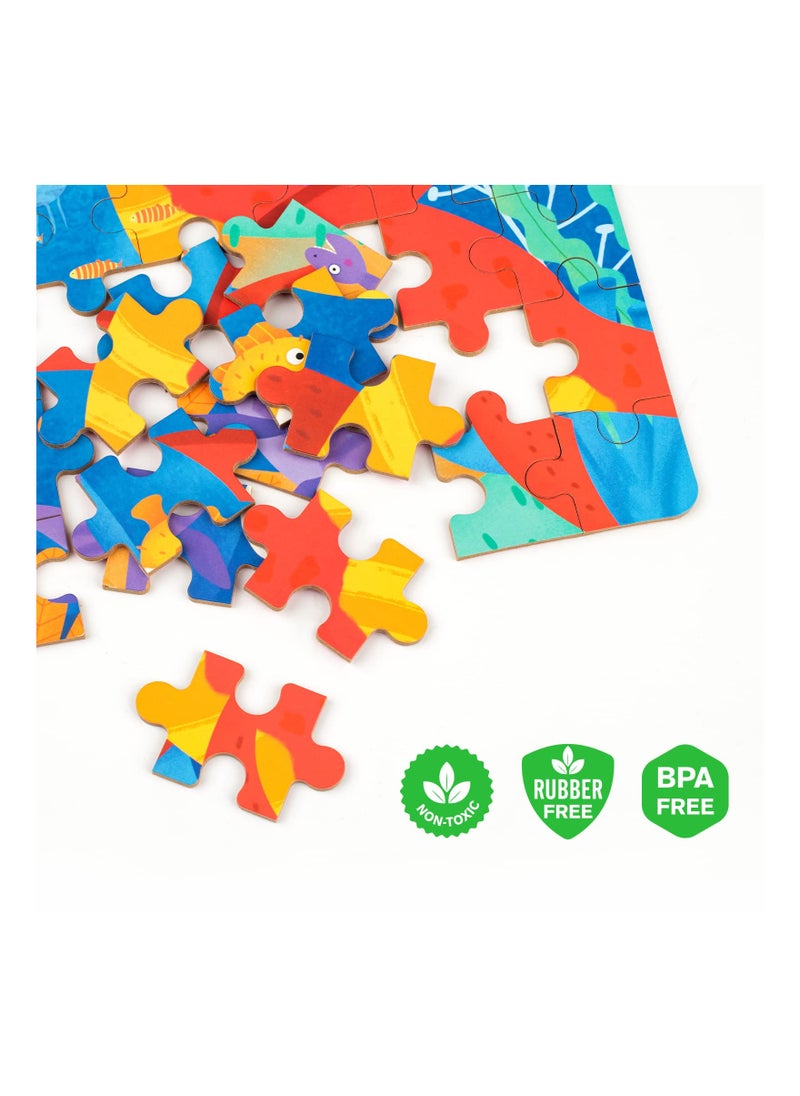 3-in-1 Educational Wooden Jigsaw Puzzles for Kids Ages 3-5, 48-60 Pieces Dinosaur Puzzles, Perfect Learning Gift for Toddler Boys and Girls, Fun and Engaging Preschool Toys.