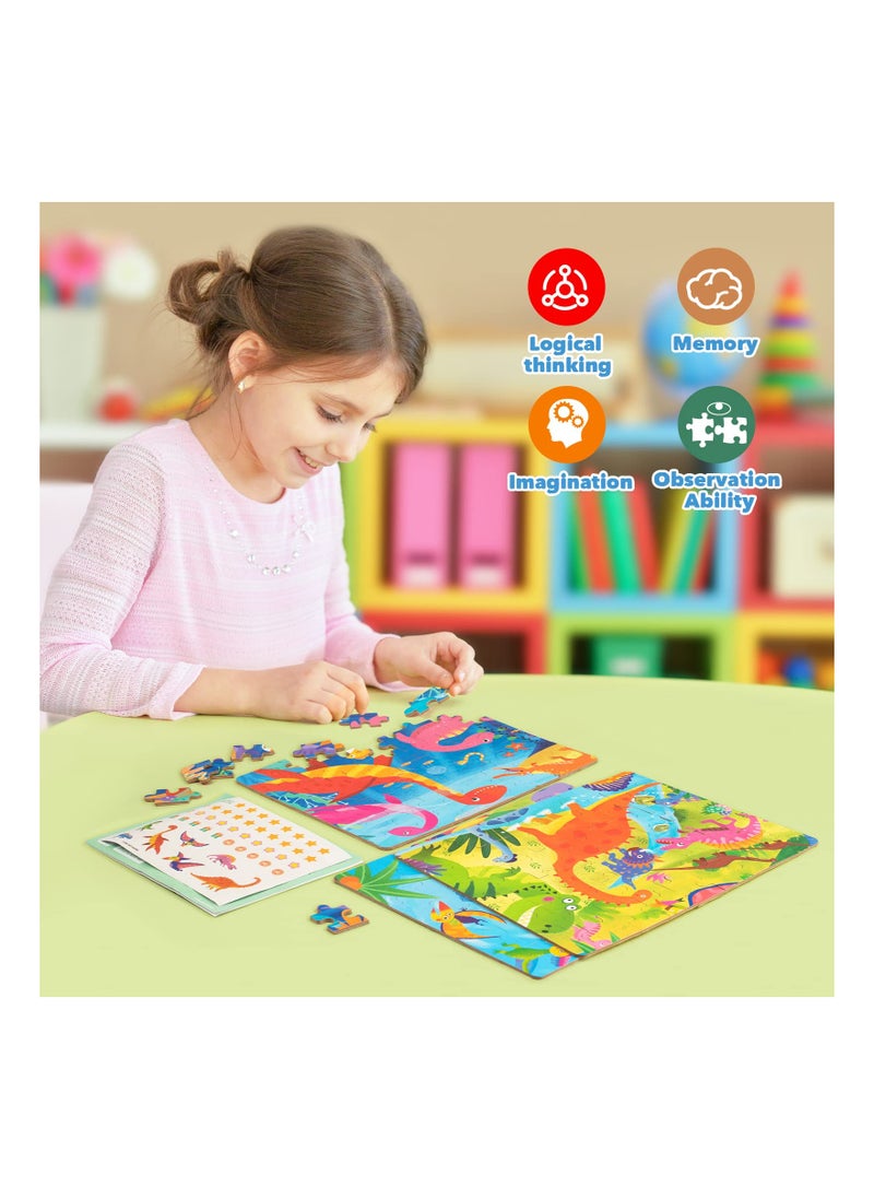 3-in-1 Educational Wooden Jigsaw Puzzles for Kids Ages 3-5, 48-60 Pieces Dinosaur Puzzles, Perfect Learning Gift for Toddler Boys and Girls, Fun and Engaging Preschool Toys.
