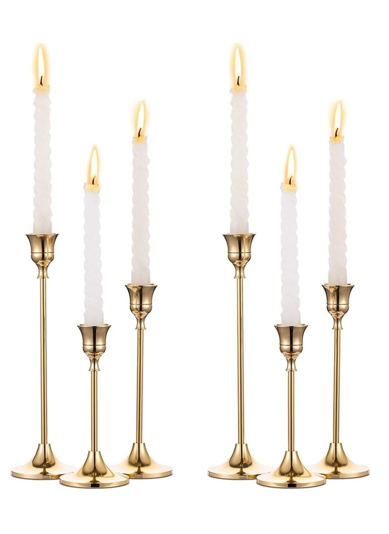 6PCS Candlestick Holders, Metal Taper Candle Holders, Vintage Decorative Candlestick, Three Sizes Gold Candlestick Holder, Holders for Table Mantel Wedding, for Home Decor, Wedding,Dinning, Party