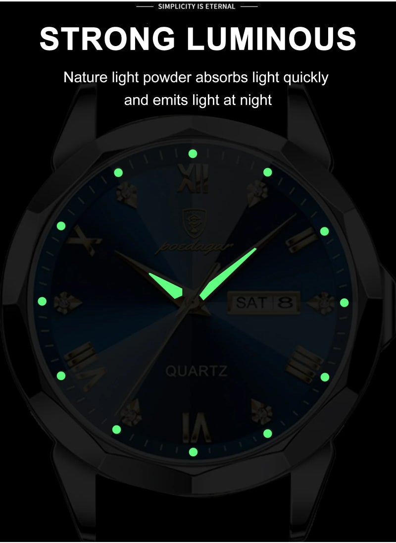 POEDAGAR Waterproof Luminous Men's Watch Quartz，Men's Wrist Watches