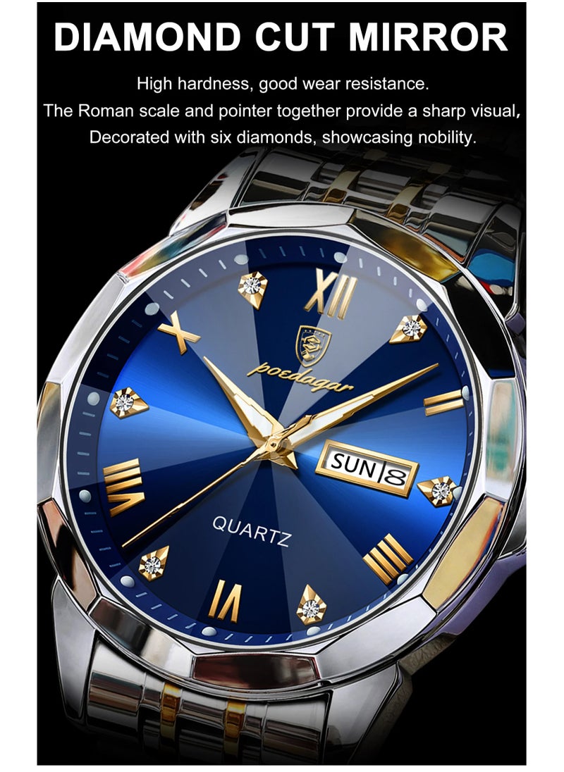 POEDAGAR Waterproof Luminous Men's Watch Quartz，Men's Wrist Watches