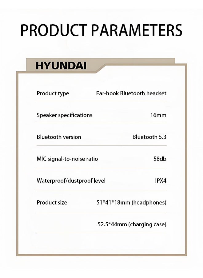 HYUNDAI High Quality Wireless Bluetooth Headphones Ear-hook Headphones Sports Noise Cancelling Lanyard Headphones 3D Stereo Suspension Bluetooth Headphones Waterproof Headphones Noise Cancelling (Black)