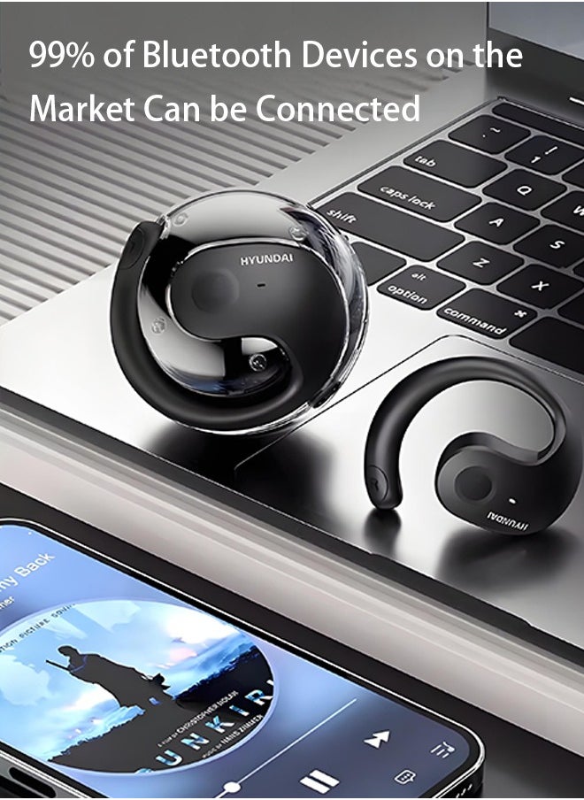 HYUNDAI High Quality Wireless Bluetooth Headphones Ear-hook Headphones Sports Noise Cancelling Lanyard Headphones 3D Stereo Suspension Bluetooth Headphones Waterproof Headphones Noise Cancelling (Black)