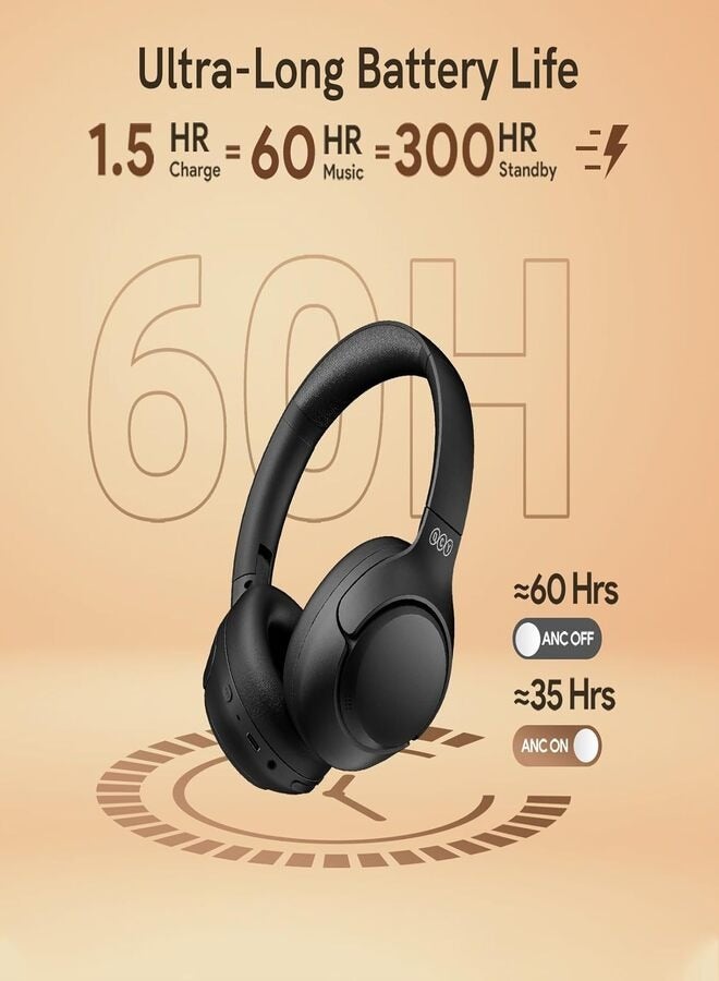 H3 ANC Active Noise Cancelling Headphones, Bluetooth 5.4 Wireless Over-Ear Headphones, Hi-Res Audio, Deep Bass, Multipoint Connection, 60H Playtime, Custom EQ via App Black