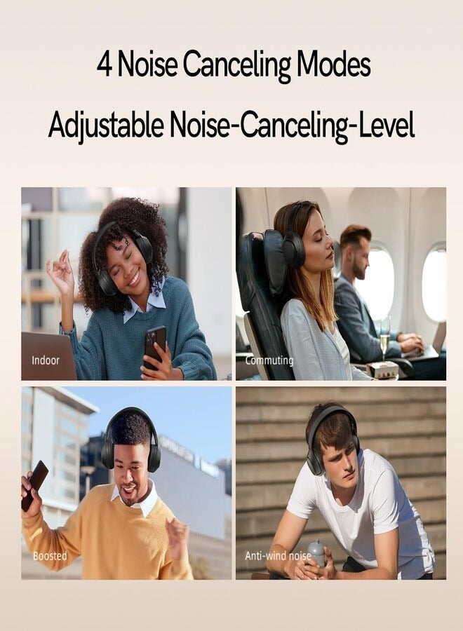 H3 ANC Active Noise Cancelling Headphones, Bluetooth 5.4 Wireless Over-Ear Headphones, Hi-Res Audio, Deep Bass, Multipoint Connection, 60H Playtime, Custom EQ via App Black