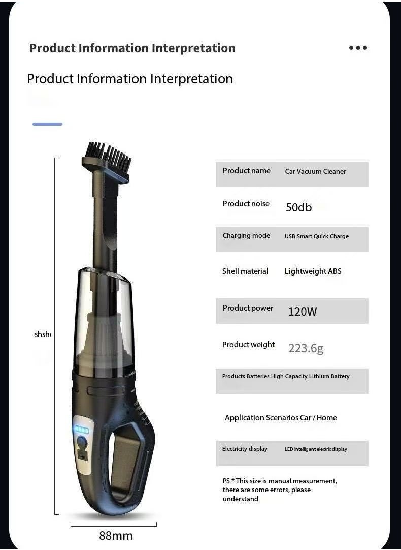 Car vacuum cleaner with high suction power, wireless charging, suitable for household use, small handheld, high-power, and powerful cars