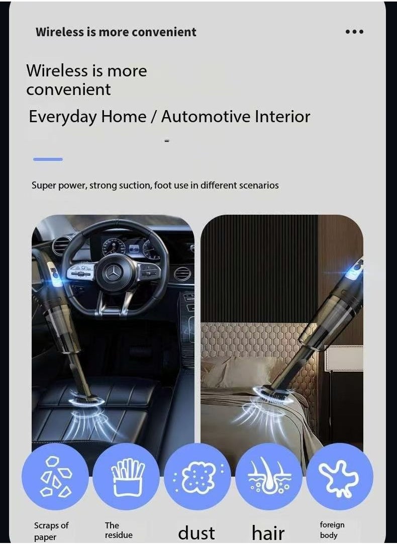 Car vacuum cleaner with high suction power, wireless charging, suitable for household use, small handheld, high-power, and powerful cars