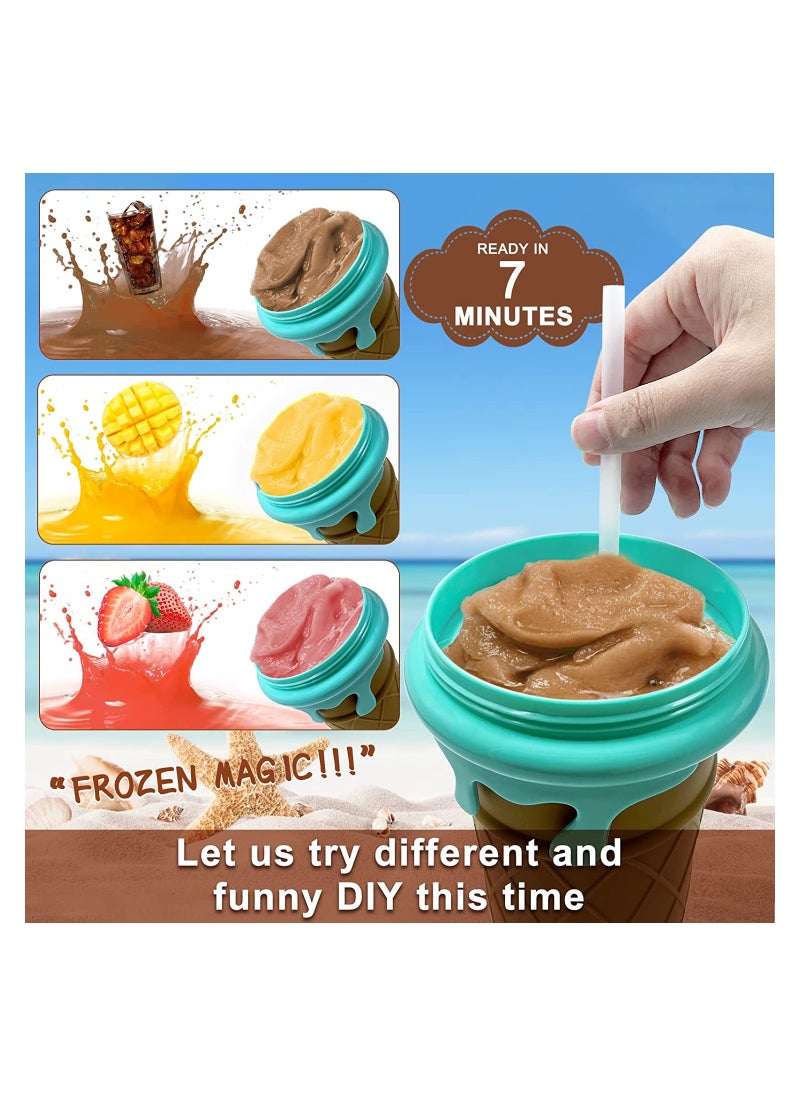 Slushy Maker Ice Cup Travel Portable Double Layer Silica Cup Pinch Cup Hot Summer Cooler Smoothie Silicon Cup Pinch into Ice Children's Adult Slushy Ice Cup