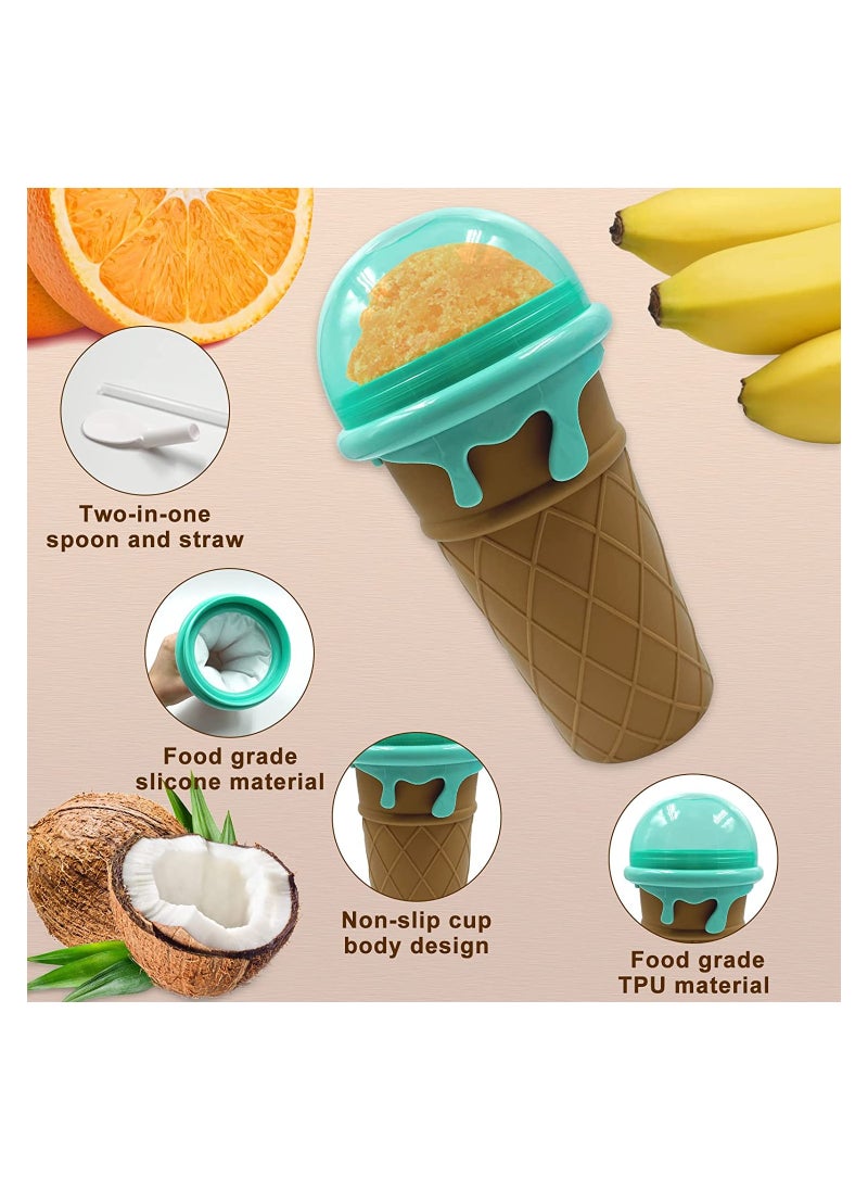 Slushy Maker Ice Cup Travel Portable Double Layer Silica Cup Pinch Cup Hot Summer Cooler Smoothie Silicon Cup Pinch into Ice Children's Adult Slushy Ice Cup