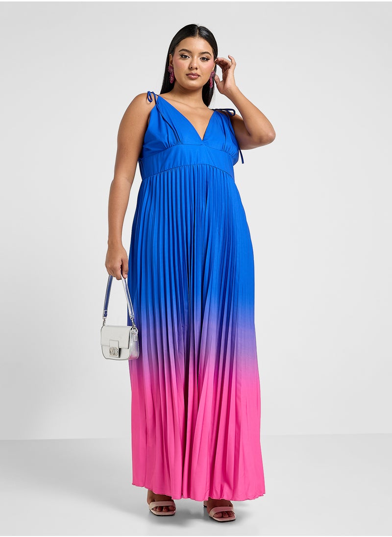 Ombre Print Summer Dress With Pleats