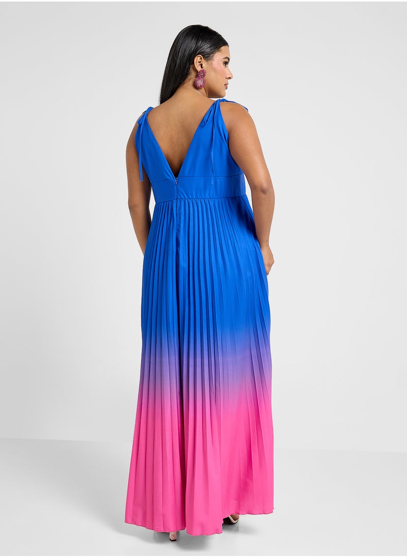 Ombre Print Summer Dress With Pleats