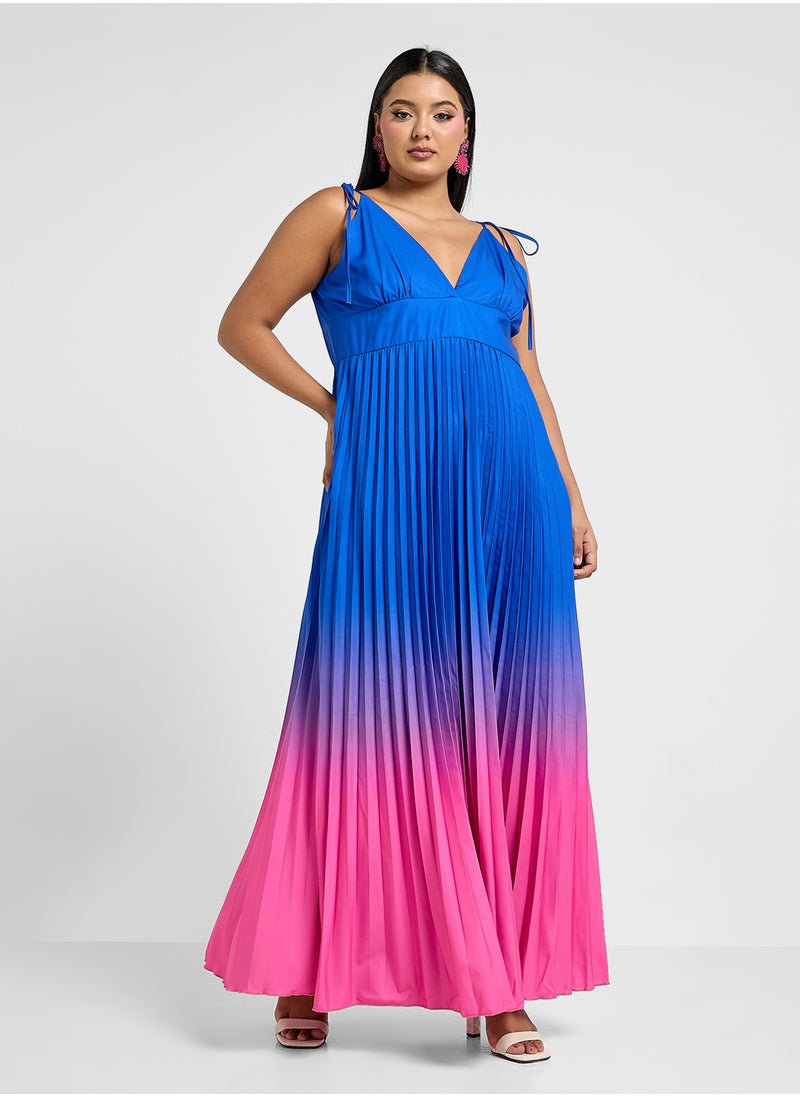 Ombre Print Summer Dress With Pleats