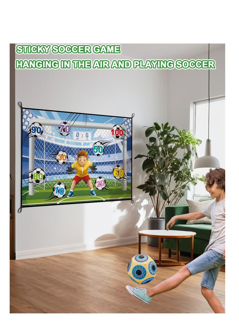 Soccer Ball Game Set for Kids, Backyard Indoor Outdoor Toss Soccer Goal Game with 2 Sticky Soccer Balls, Foldable Flannel Goals, Toddlers Gift for 3 4 5 6 7 8 Year Old Boy Toys Birthday (59*39 in-A)