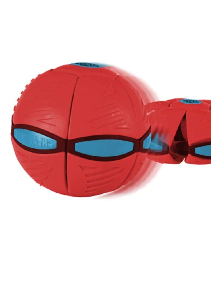 Pop-Up Flat Flying Saucer and Bouncing Ball Toy Set for Kids - 2 Pack (Red and Blue) with Light-Up Features for Fun Outdoor Play