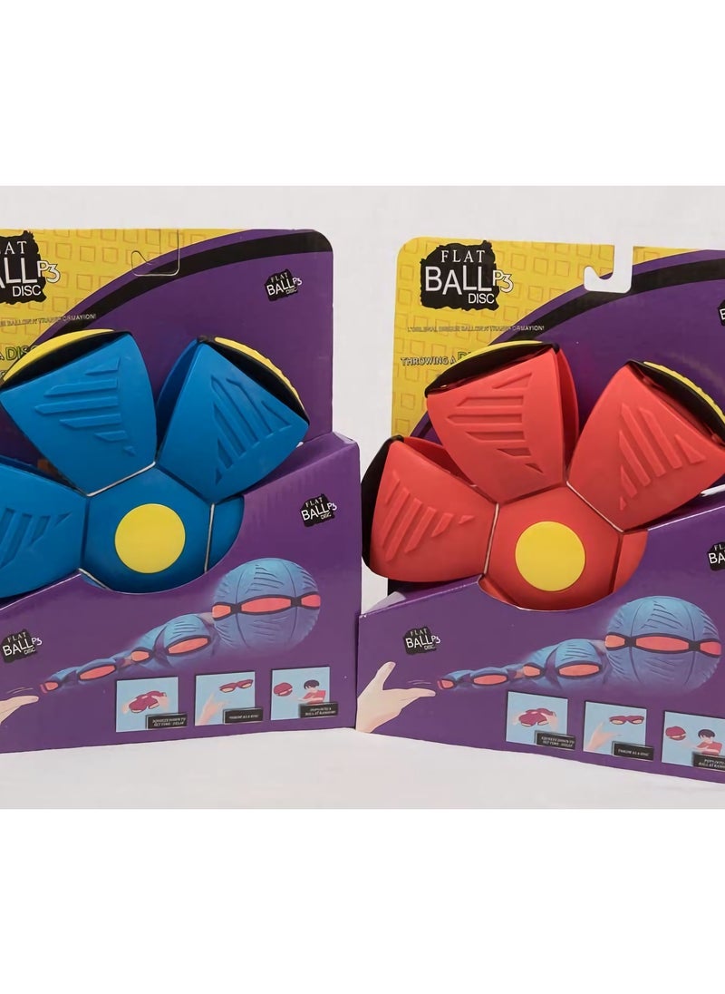 Pop-Up Flat Flying Saucer and Bouncing Ball Toy Set for Kids - 2 Pack (Red and Blue) with Light-Up Features for Fun Outdoor Play