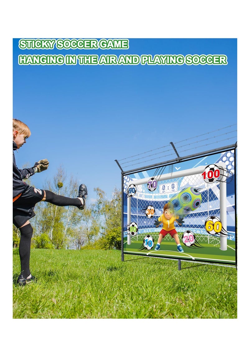 Soccer Ball Game Set for Kids, Backyard Indoor Outdoor Toss Soccer Goal Game with 2 Sticky Soccer Balls, Foldable Flannel Goals, Toddlers Gift for 3 4 5 6 7 8 Year Old Boy Toys Birthday (59*39 in-A)