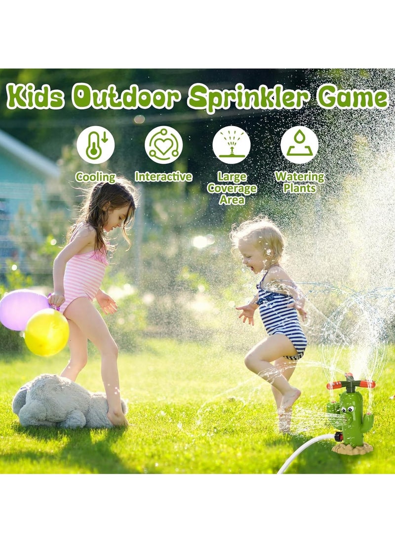 Cactus Water Sprinkler for Kids, Toddler Play Water Hose Sprinklers with 360°Rotating Splash, Outdoor Activities Fun Water Sprayer Game, Garden Backyard Lawn Summer Water Toy Boys Girls 3-8