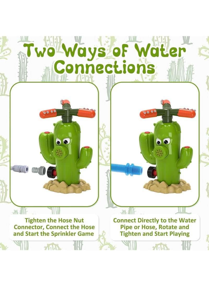 Cactus Water Sprinkler for Kids, Toddler Play Water Hose Sprinklers with 360°Rotating Splash, Outdoor Activities Fun Water Sprayer Game, Garden Backyard Lawn Summer Water Toy Boys Girls 3-8
