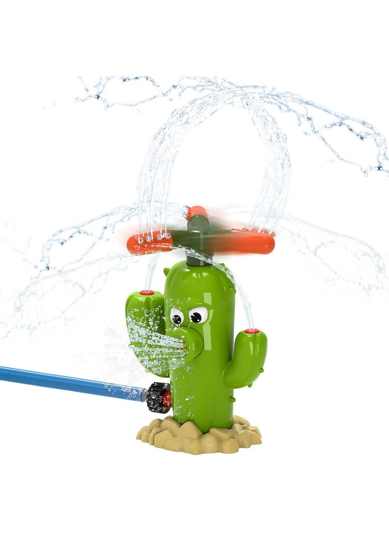 Cactus Water Sprinkler for Kids, Toddler Play Water Hose Sprinklers with 360°Rotating Splash, Outdoor Activities Fun Water Sprayer Game, Garden Backyard Lawn Summer Water Toy Boys Girls 3-8