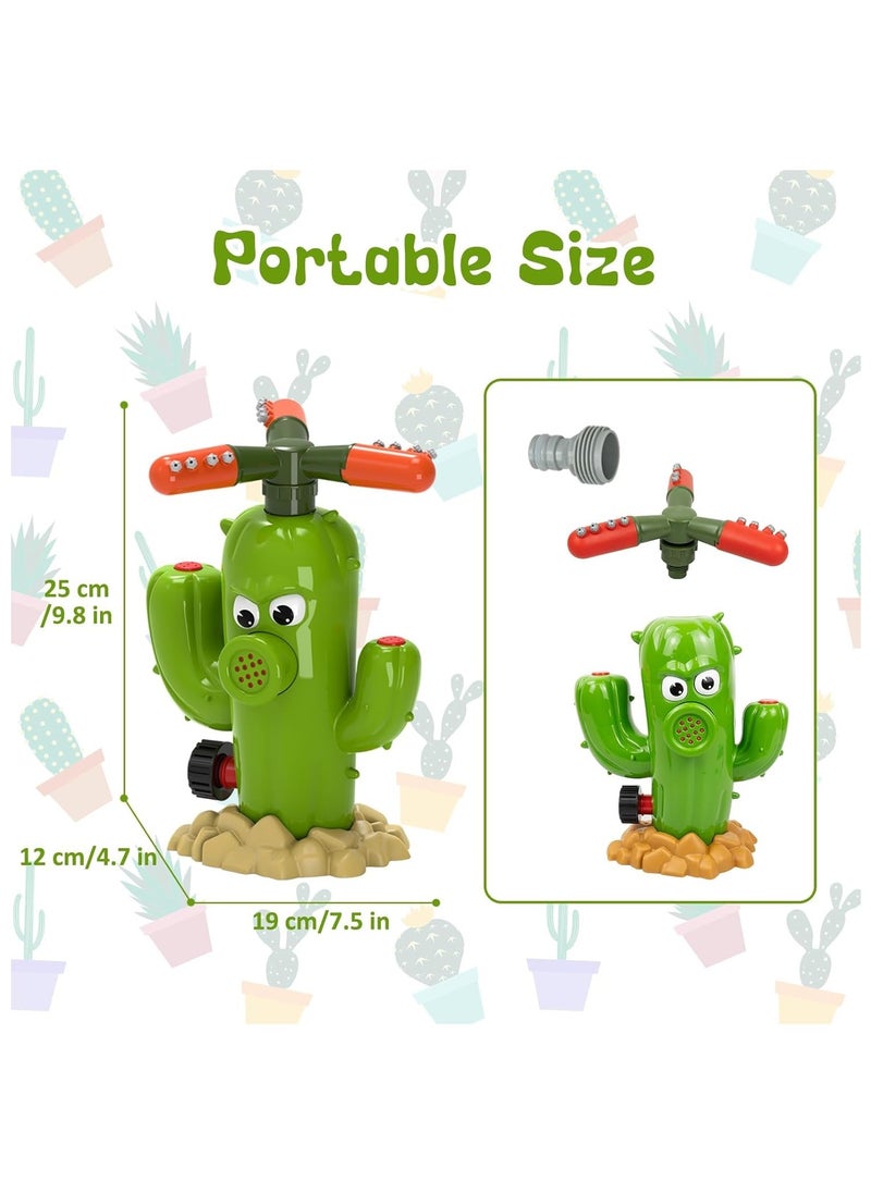 Cactus Water Sprinkler for Kids, Toddler Play Water Hose Sprinklers with 360°Rotating Splash, Outdoor Activities Fun Water Sprayer Game, Garden Backyard Lawn Summer Water Toy Boys Girls 3-8