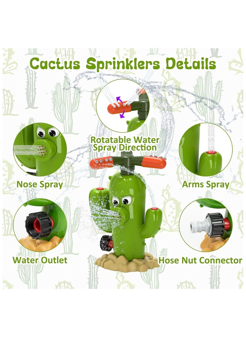 Cactus Water Sprinkler for Kids, Toddler Play Water Hose Sprinklers with 360°Rotating Splash, Outdoor Activities Fun Water Sprayer Game, Garden Backyard Lawn Summer Water Toy Boys Girls 3-8