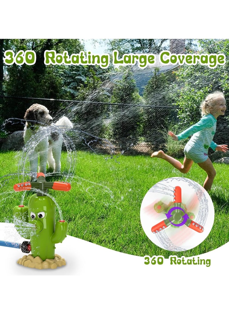 Cactus Water Sprinkler for Kids, Toddler Play Water Hose Sprinklers with 360°Rotating Splash, Outdoor Activities Fun Water Sprayer Game, Garden Backyard Lawn Summer Water Toy Boys Girls 3-8