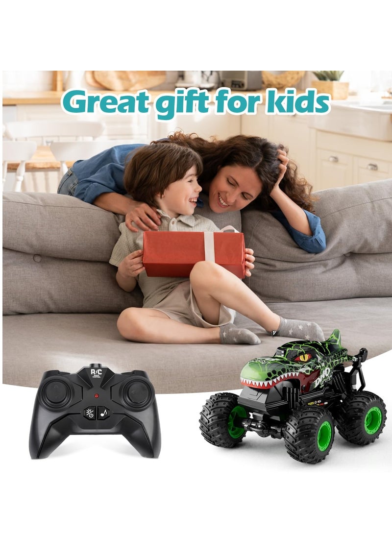 Remote Control Monster Trucks, 2.4GHz Dinosaur Remote Control Cars, Fast Stunt Car Off Road Crawler with 2 Rechargeable Batteries, Toy Gifts for 4-12 Year Old Boys and Girls (Green)