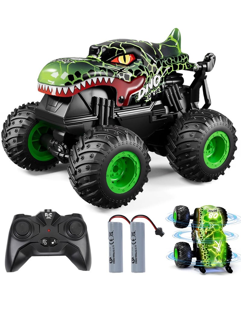 Remote Control Monster Trucks, 2.4GHz Dinosaur Remote Control Cars, Fast Stunt Car Off Road Crawler with 2 Rechargeable Batteries, Toy Gifts for 4-12 Year Old Boys and Girls (Green)