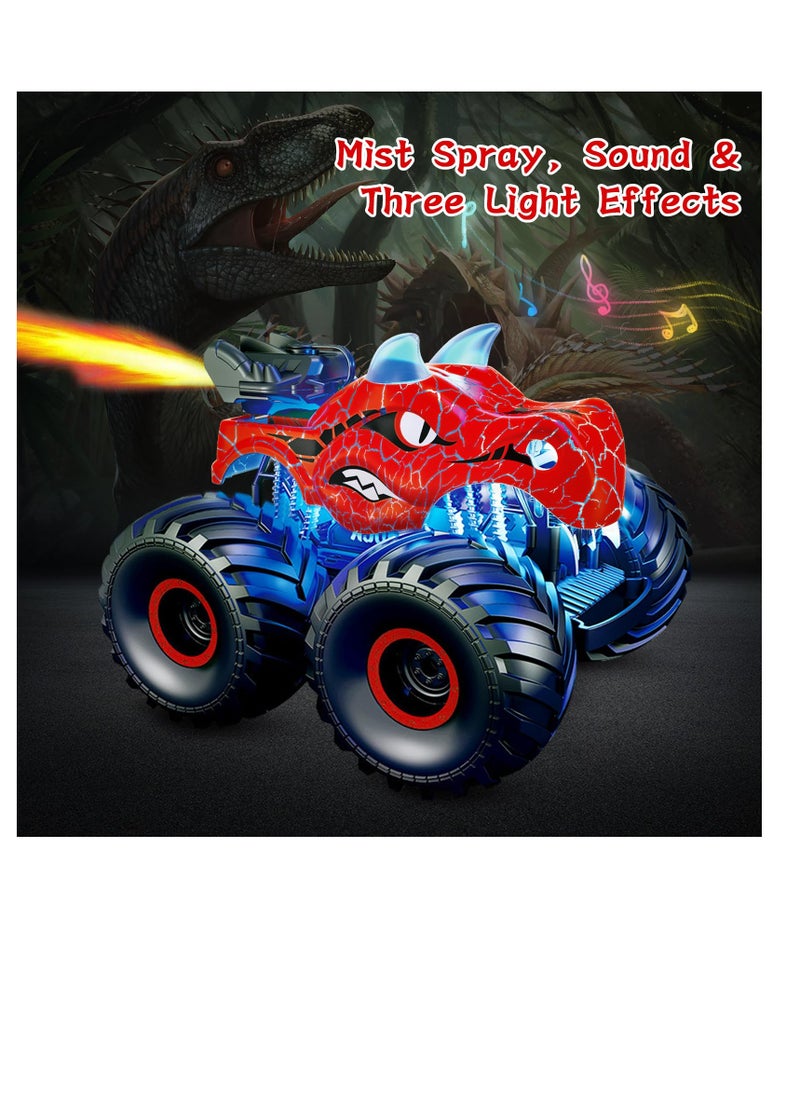 Remote Control Monster Trucks, 2.4 GHz High-Speed RC Dinosaur Car & 360°Stunt 2 Rechargeable Batteries，Dinosaur Toys for Kids 3 4 5 6 7 8 (Red)