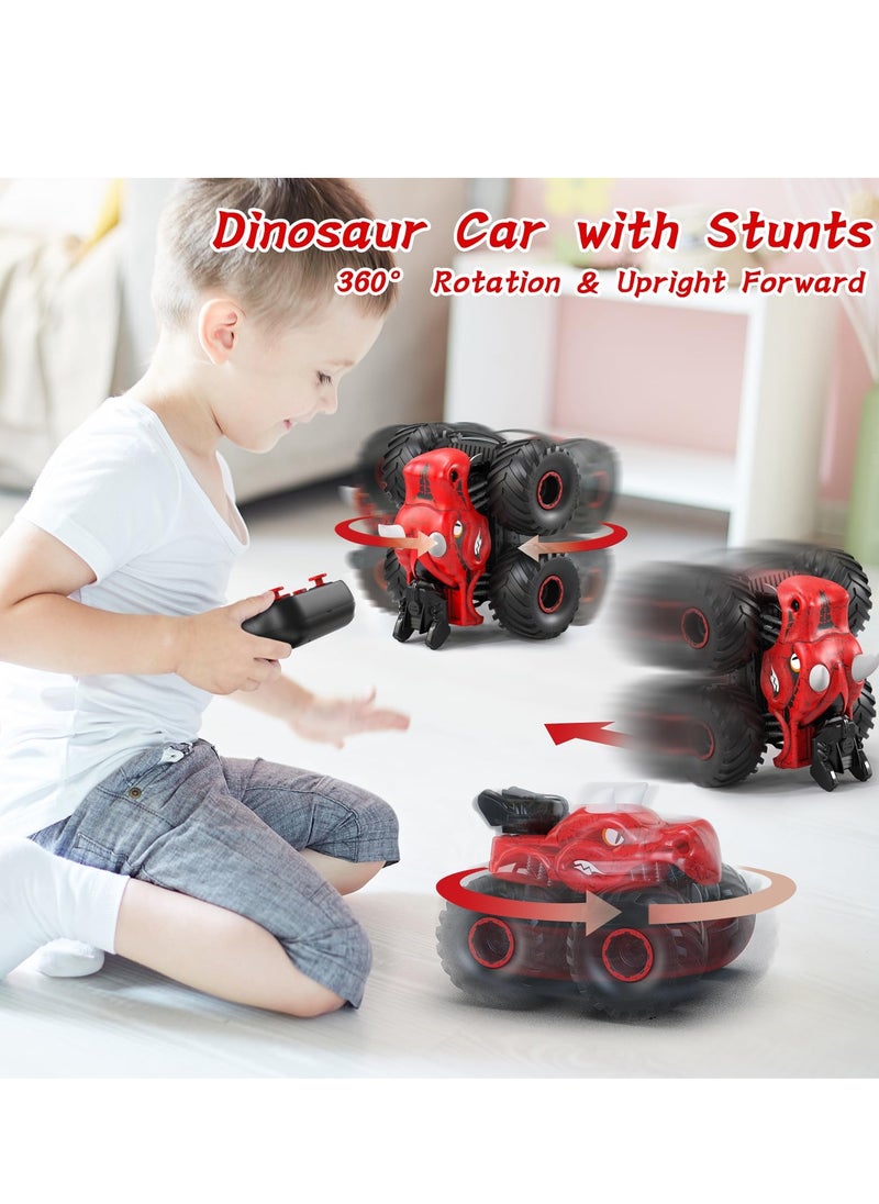 Remote Control Monster Trucks, 2.4 GHz High-Speed RC Dinosaur Car & 360°Stunt 2 Rechargeable Batteries，Dinosaur Toys for Kids 3 4 5 6 7 8 (Red)