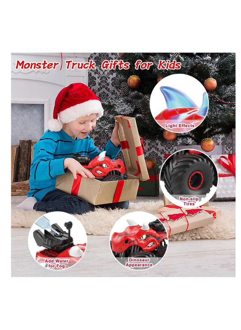Remote Control Monster Trucks, 2.4 GHz High-Speed RC Dinosaur Car & 360°Stunt 2 Rechargeable Batteries，Dinosaur Toys for Kids 3 4 5 6 7 8 (Red)