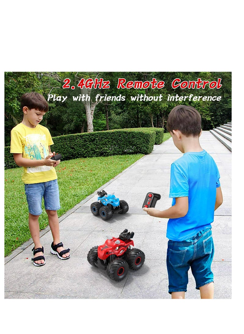 Remote Control Monster Trucks, 2.4 GHz High-Speed RC Dinosaur Car & 360°Stunt 2 Rechargeable Batteries，Dinosaur Toys for Kids 3 4 5 6 7 8 (Red)