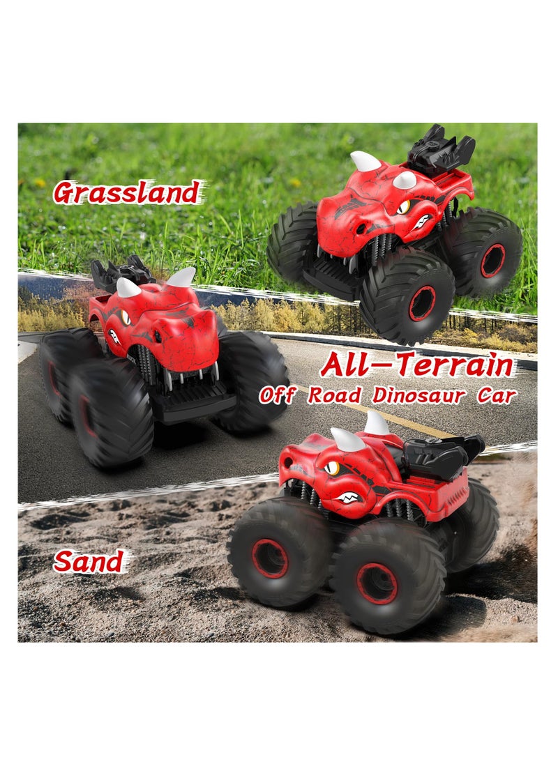 Remote Control Monster Trucks, 2.4 GHz High-Speed RC Dinosaur Car & 360°Stunt 2 Rechargeable Batteries，Dinosaur Toys for Kids 3 4 5 6 7 8 (Red)
